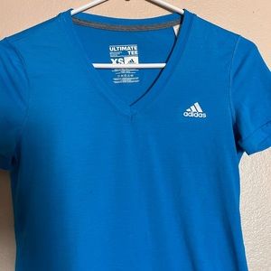 Blue Adidas Short Sleeve V Neck